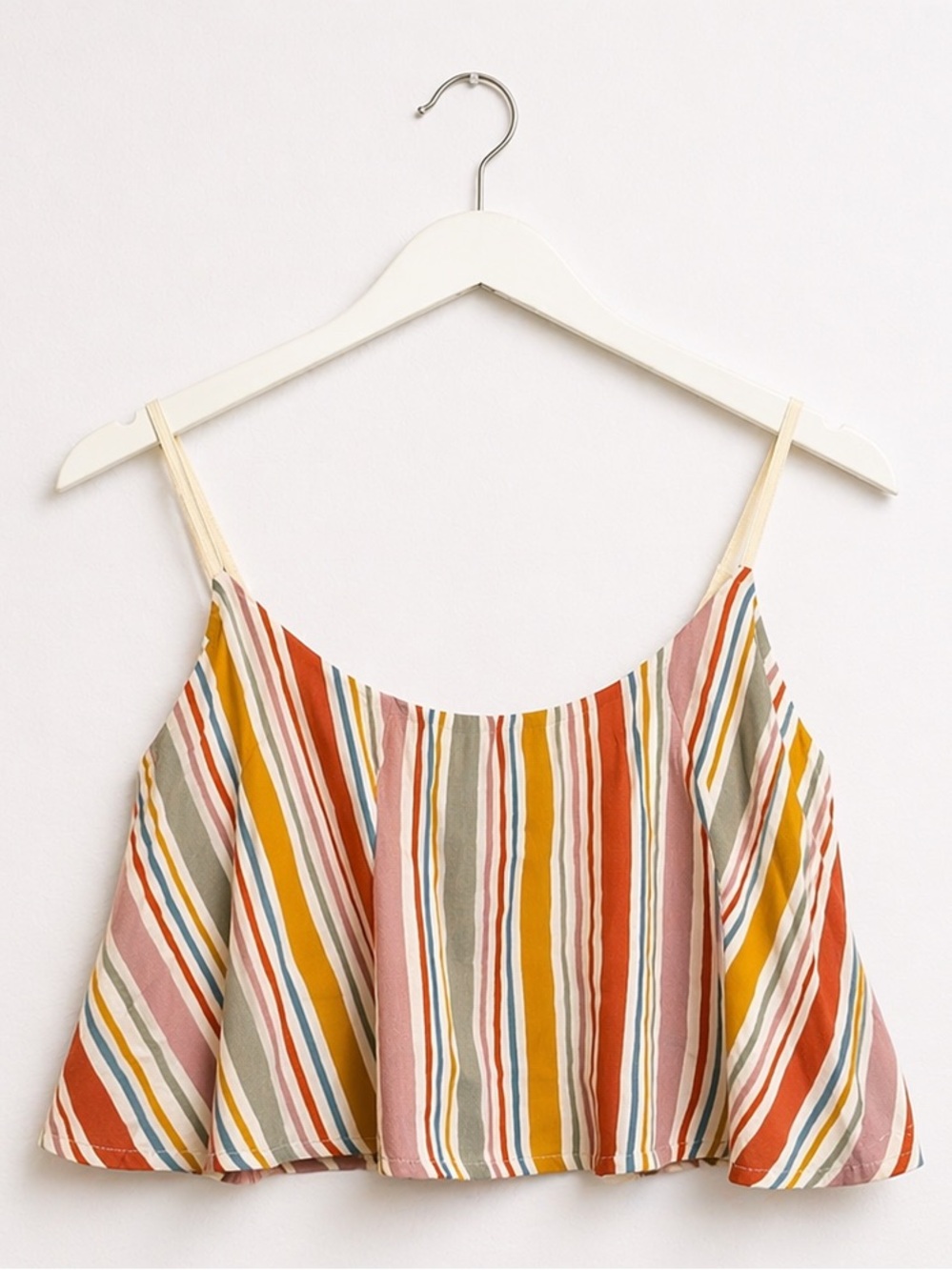 Windsor Striped Multicolor Ruffle-Hem Cami Crop Top